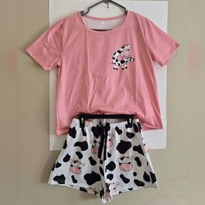 Pink Cow Print Women's Pajama Set